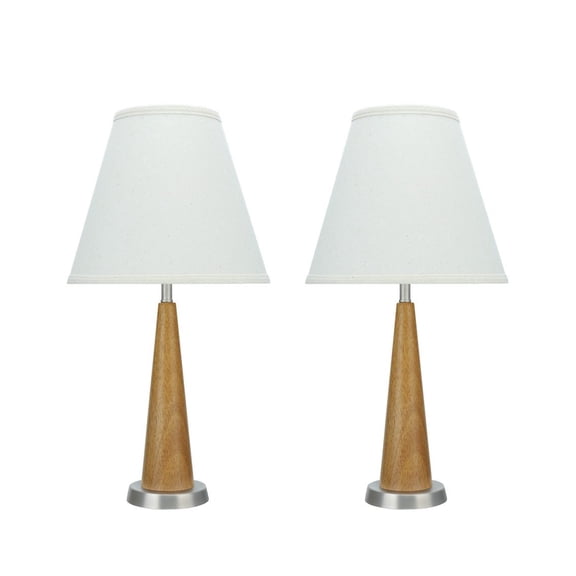 Aspen Creative 40095, Two Pack Set, 21 1/2" High Transitional Wooden Table Lamp, Brown Wood with Pewter Finish Base and Hardback Empire Shaped Lamp Shade in Off White, 11" Wide