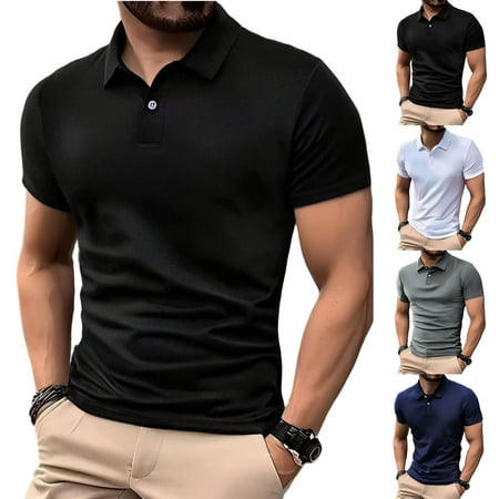 RongHuan Shirts for Men Short Sleeve T-Shirts Summer Golf Solid Color Shirt Casual Button Up Tops