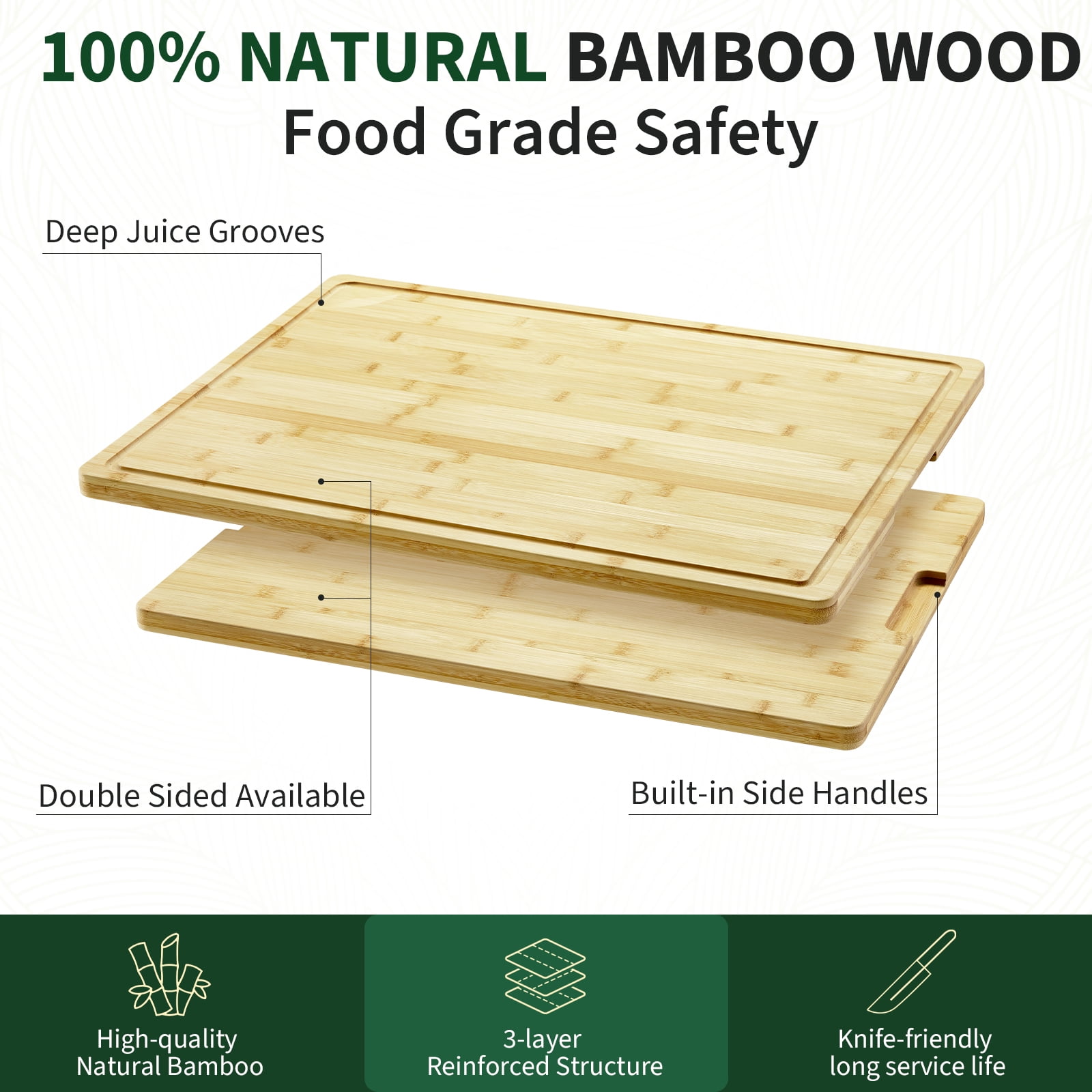 Ataucjin 24" x 18" Extra Thick Chopping Block with Deep Juice Groove and Handle, Wood Kitchen Stovetop Cover Chopping Board, Chopping Board Stove Top Cover for Meat, Vegetables, Fruits, Turkey