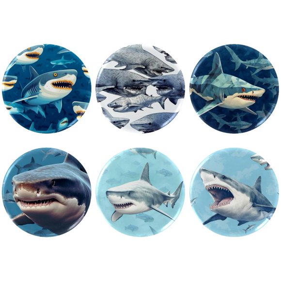 Shark Badges with Pins for Backpacks Parties Ties Hats Corporate Events Personalized Custom Photo Text Logo Button