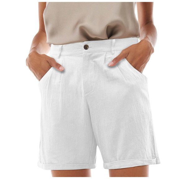 XIYON Shorts For Women Casual Solid Color Cargo Shorts Zipper Button Pockets Pleated Vacation Going Out