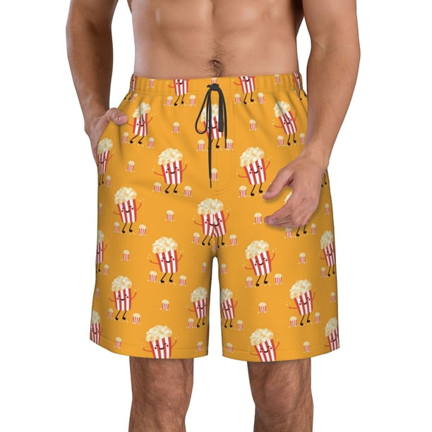 Balery Cute Popcorn Traje de Baño Estilo Hawaiano para Hombre, Shorts de Secado Rápido con Bolsillos-Large