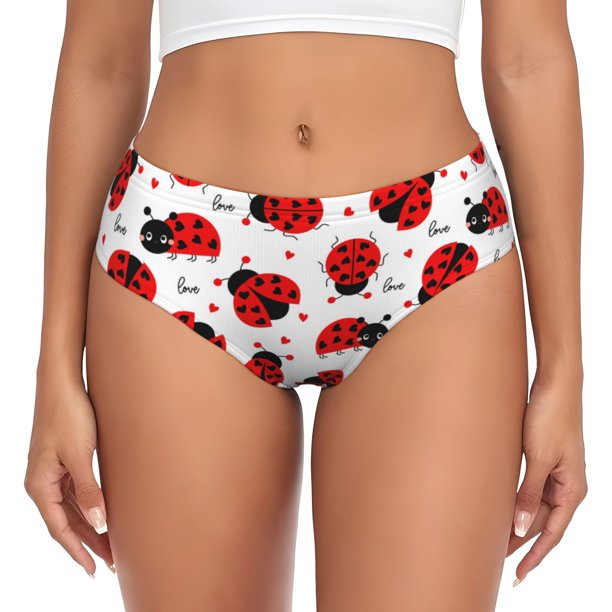 Balery Ladybug And Heart Ropa Interior de Algodón para Mujer con Dibujo – Braguitas Cómodas y Elásticas, Estilo Clásico-XX-Large