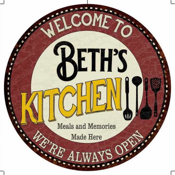 Beth's Kitchen 14" Round Metal Sign Bar Game Room Wall Decor 100140040201
