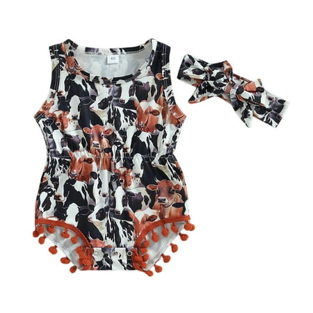 

Vakind Baby Girl 1 Piece Clothes Crew Neck Cotton Elastic Waist Sleeveless Daily Outfit