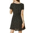 thumbnail image 3 of DARING DIVA Square Neck Short Sleeve Print A-Line Dress XS Black-Floral, 3 of 7