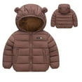 thumbnail image 2 of Feancey Toddler Boys Fleece Lined Jacket Infant Sherpa Warm Winter Coats Baby Girls Lightweight Puffer Jackets Kids Cute Bear Ear Hooded Down Coat Coffee 120, 2 of 6