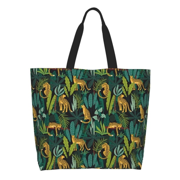 Balery Jungle Leopard Yellow Bolsa Tote Estilo Estético con Cremalleras, Bolsa de Hombro, Bolsa de Compras Grande y Plegable