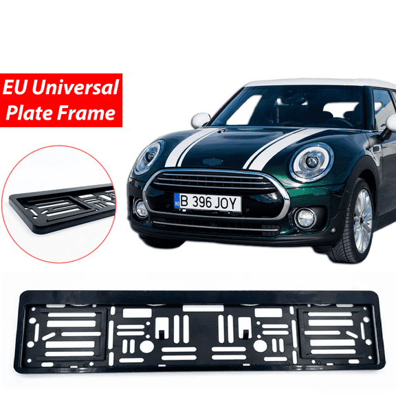 EU Universal License Plate Holder, No-Drill Frame for European German UK Cars, Flexible Plastic, Fits 520x110mm Plates, Easy Installation