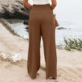 thumbnail image 4 of Linen Pants for Women High Waisted Wide Leg Loose Fit Palazzo Pants Casual Beach Trendy Trouses with Two Pockets, 4 of 6