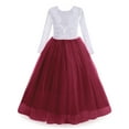 thumbnail image 3 of IBTOM CASTLE Flower Girls 3/4 Sleeve Deep V-Back Tulle Vintage Lace Wedding Party Long Dress Princess Communion Pageant Maxi Gown 7-8 Years Wine Red, 3 of 5