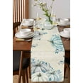 thumbnail image 4 of Sky Blue Fall Burlap-Cotton Table Runner 120 Inches Long,Thanksgiving Eucalyptus White Pumpkins Retro Newspaper Table Runners,Outdoor Dining Tablecloths for Baby Shower Party Wedding 13x120, 4 of 9