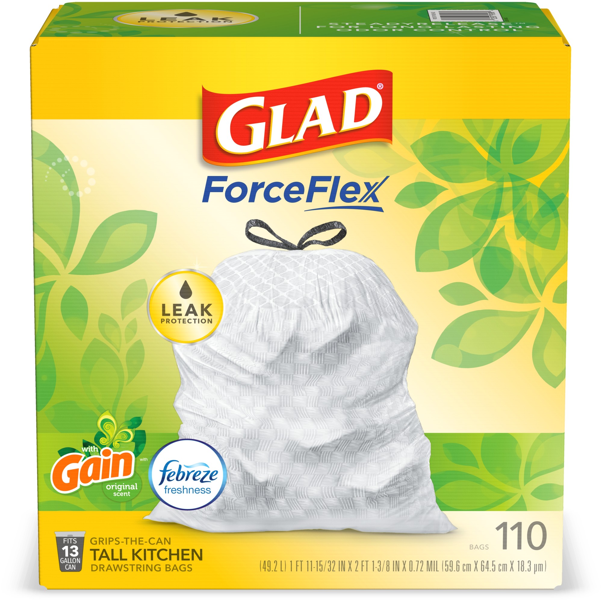 Glad Forceflex Tall Kitchen Drawstring Trash Bags 13 Gallon White Trash Bag Gain Original 