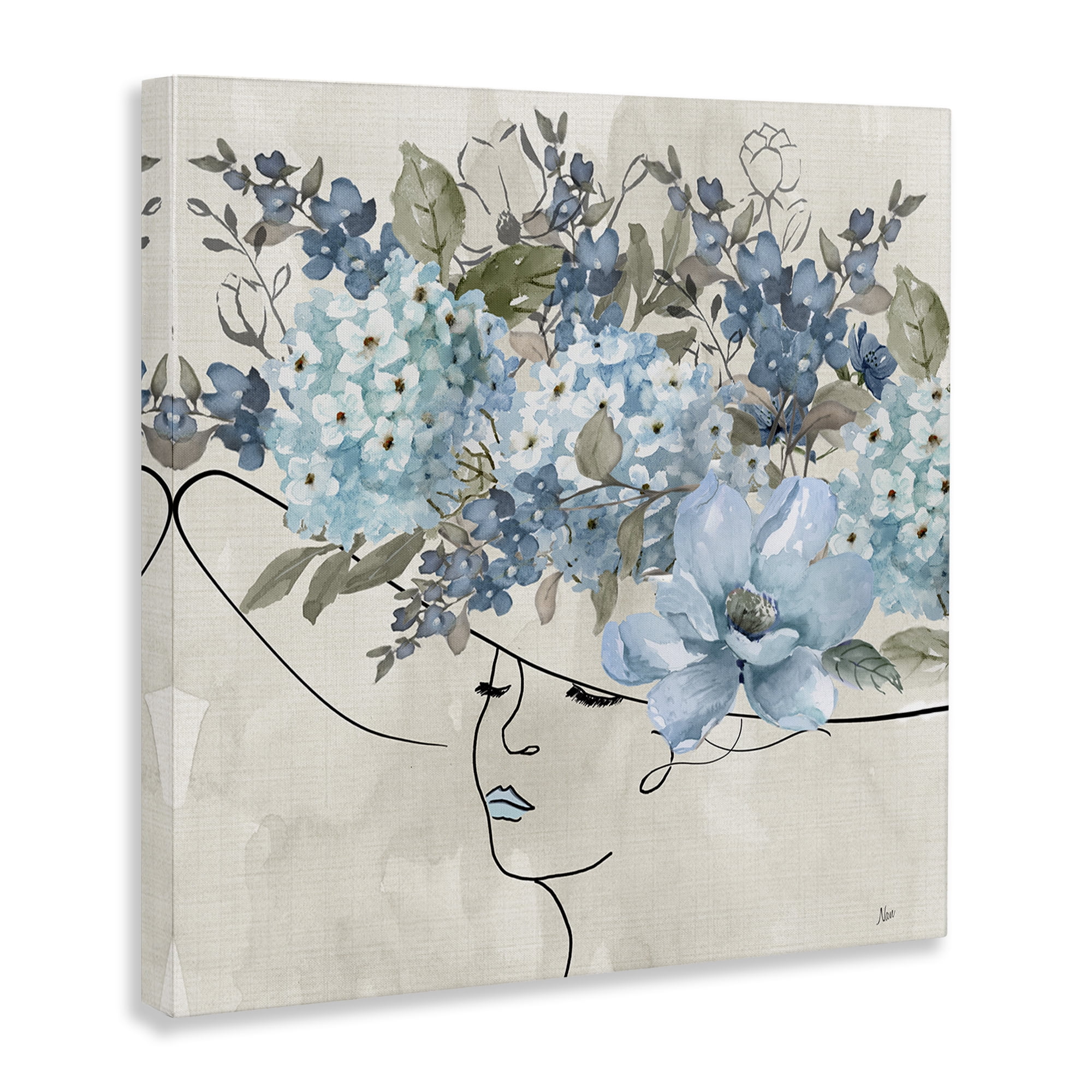 Stupell Industries Blue Floral Hat Botanical & Floral Painting Gallery Wrapped Canvas Art Print Wall Art, 17 x 17