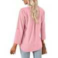 thumbnail image 2 of MOMOFEEL Long Sleeve Shirts for Women 3/4 Sleeve Loose Blouses V-neck Tunic Tops Summer (M9007 Pink M), 2 of 9