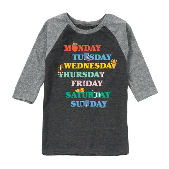 Winnie the Pooh - Days of the Week with Piglet, Tigger, Eeyore - Toddler And Youth Raglan Graphic T-Shirt