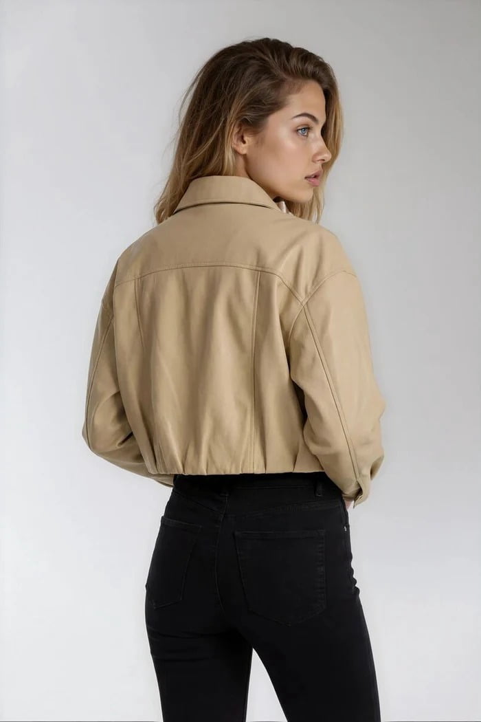 Forever 21 Faux Leather Belted Cropped Jacket, Color-Cream, Size-S