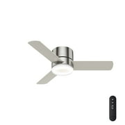 Hunter 44 inch Indoor Ceiling Fan with Light and Remote Control - For Bedroom or Living Room, Low Profile Mount, Modern Ceiling Fan with LED Light, Quiet, 3 Blades - Minimus 59454, Brushed Nickel