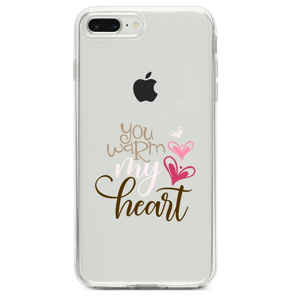 DistinctInk Clear Shockproof Hybrid Case for iPhone 7 PLUS / 8 PLUS (5.5" Screen) TPU Bumper Acrylic Back Tempered Glass Screen Protector - You Warm My Heart - Coffee