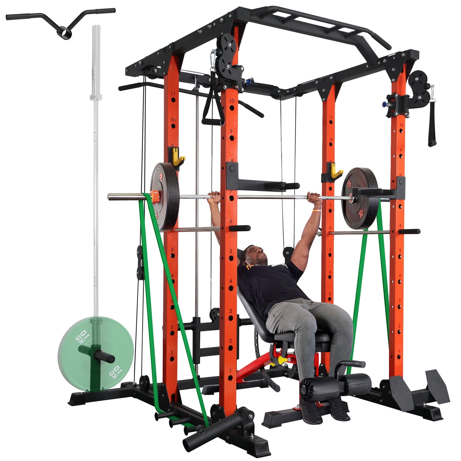 ELEVTAB Power Rack Cage, 1400 lbs Weight Rack with Cable Crossover  Machine,Multi-Function Squat Rack with J Hooks,Dip Bars and Landmine for  Home Gym (Red) - Walmart.com
