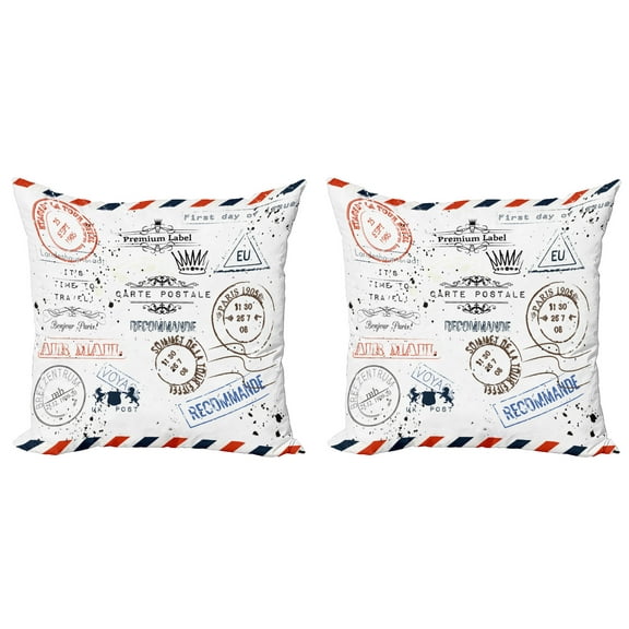 Ambesonne Vintage Throw Pillow Cover 2 Pack, Retro Post Stamp Design, 16", Multicolor