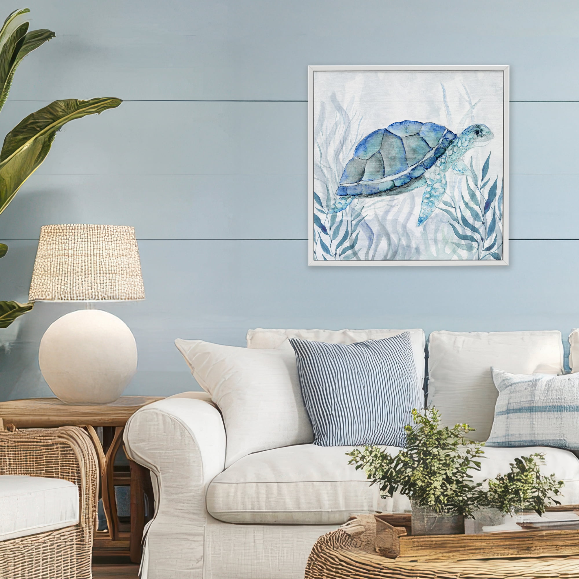 Stupell Industries Smiling Turtle Gaze White Framed Giclee Art, design by Janet Tava