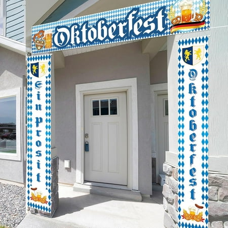 Oktoberfest Decorations Oktoberfest Fence Banner and Porch Banner Set 9.8x1.6ft Welcome To Oktoberfest Banner with Bavarian Oktoberfest Flags Porch Sign for German Beer Festival Decoration