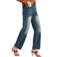 thumbnail image 4 of INSPIRE CHIC Women's Wide Leg Jeans High Waisted Straight Leg Jeans Buttoned Denim Pants with Pocket Blue S, 4 of 5