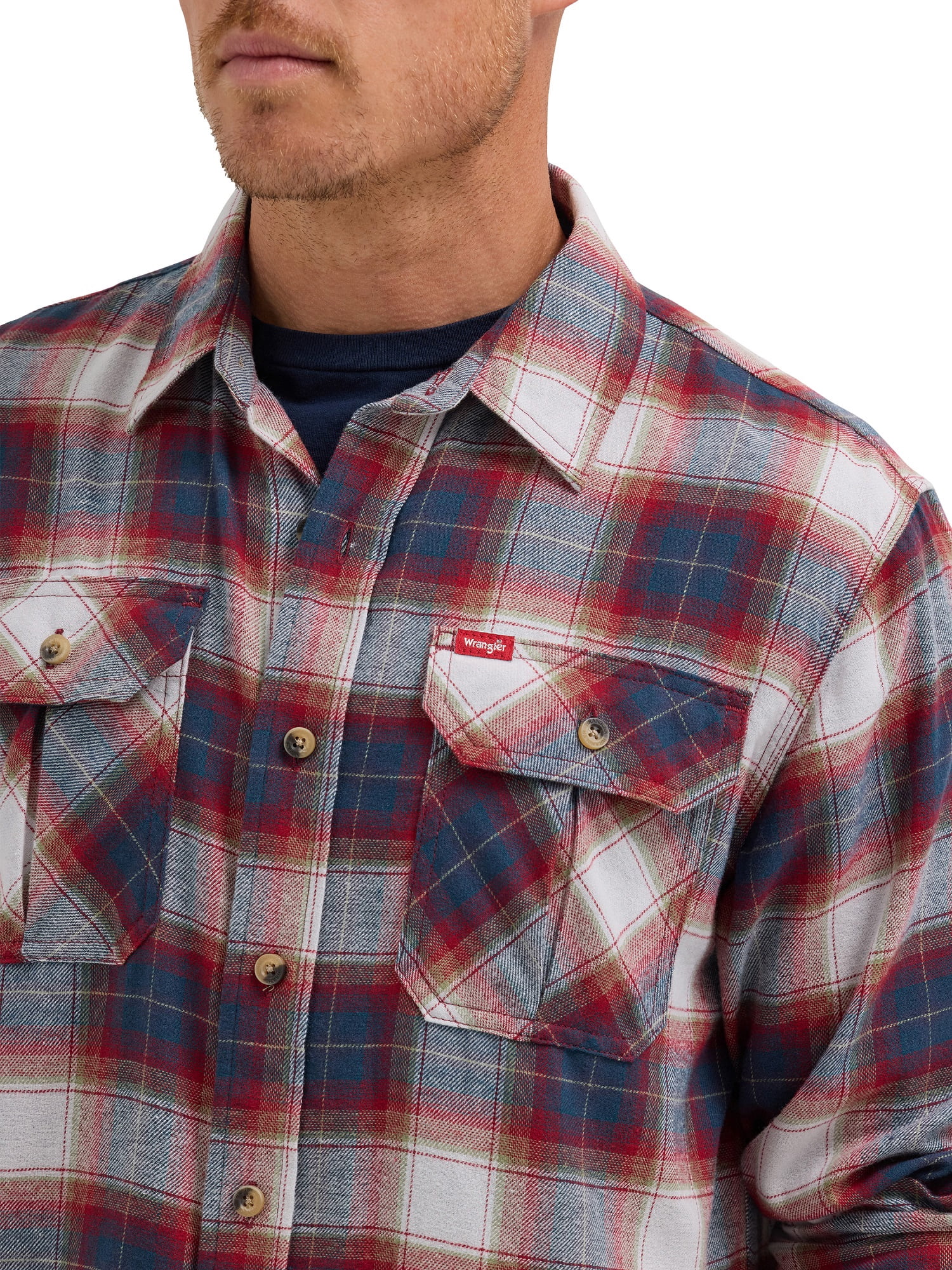 Wrangler® Men's and Big Men's Relaxed Fit Brushed Flannel Shirt with Long Sleeves, Sizes S-5XL