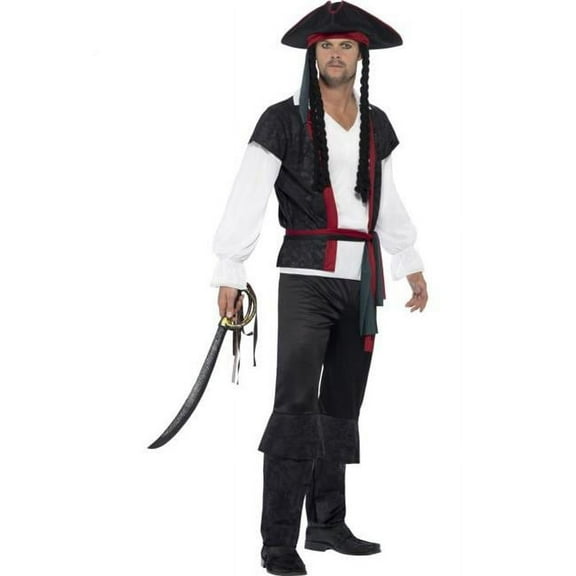 Aye Pirate Captain Costume Adult Black Medium Male Fancy Dress Party Book Week Halloween