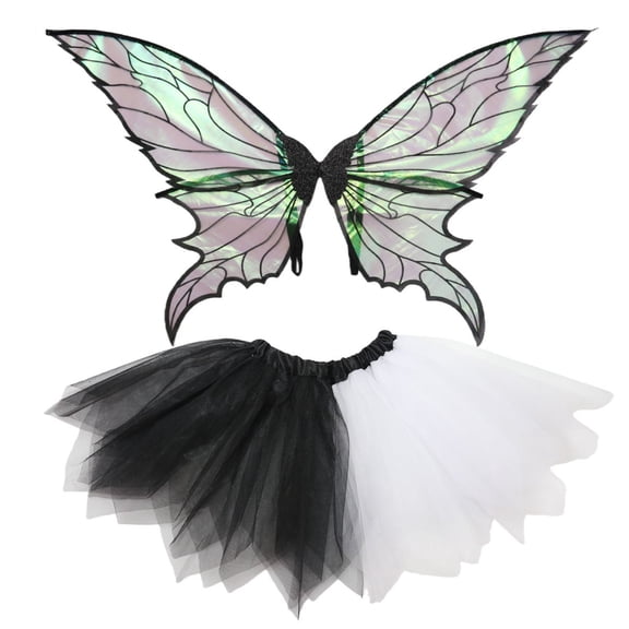 Fairy Wings for Adult Women, 2PCS Fairy Costume Set with Tulle Tutu Skirts for Halloween Cosplay Party