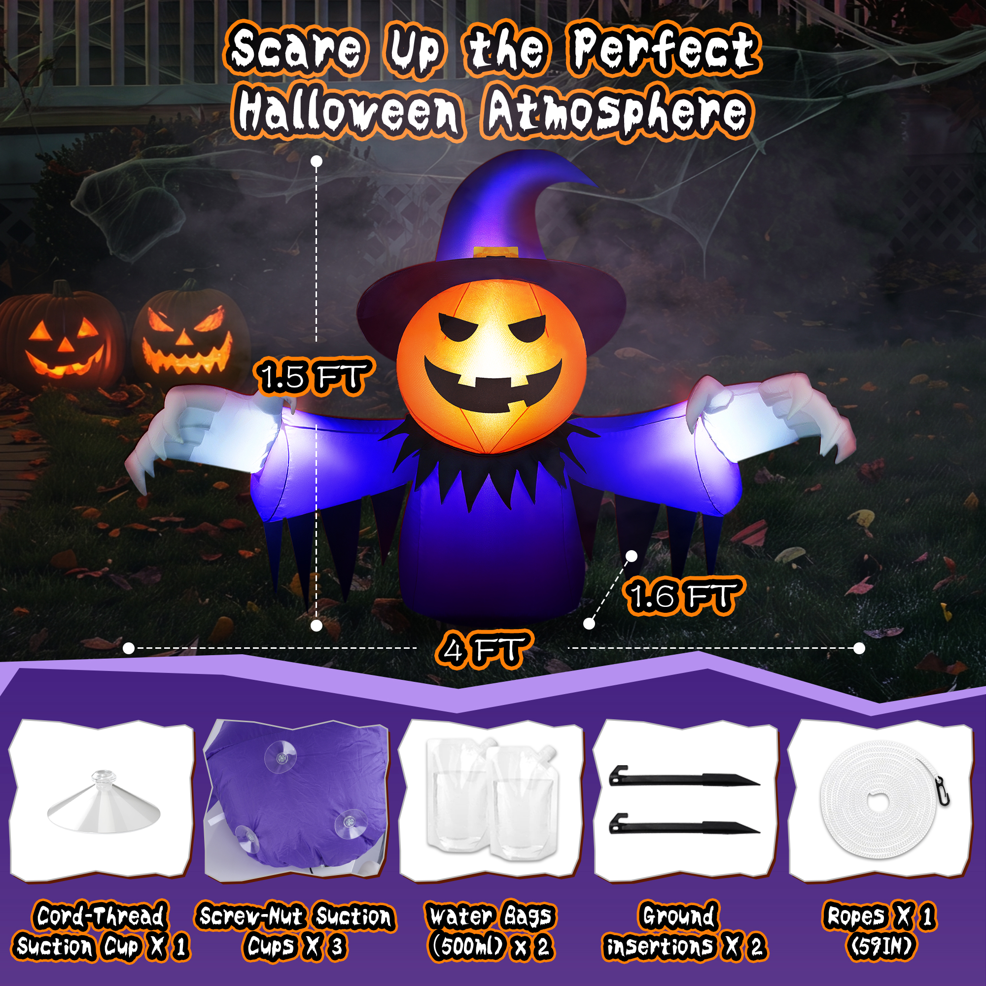 Yexmas 4 Ft Halloween Inflatable Pumpkin Ghost, Window Decoration photo 4