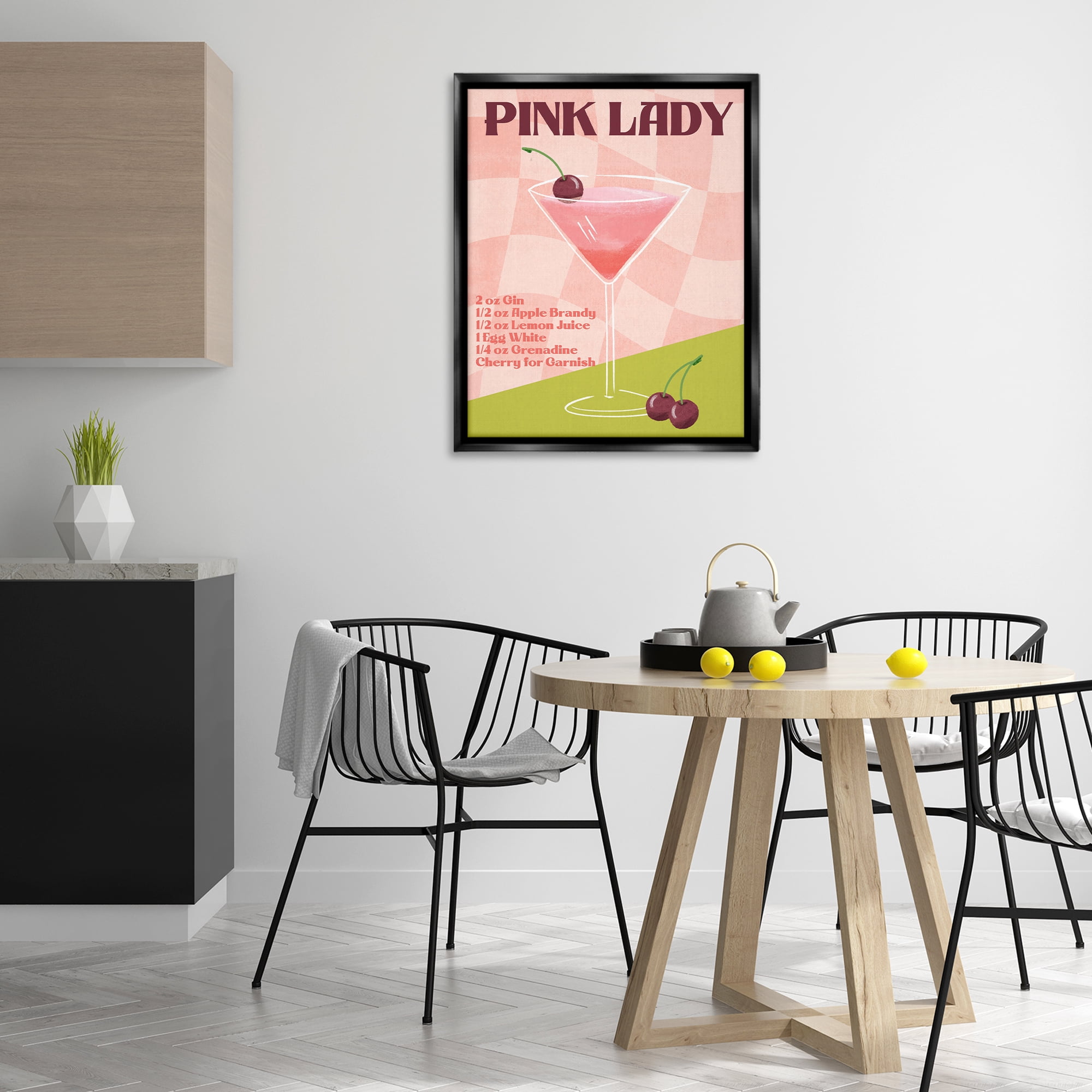 Stupell Industries Retro Pink Lady Recipe Food & Beverage Painting Black Floater Framed Canvas Art Print Wall Art, 25 x 31