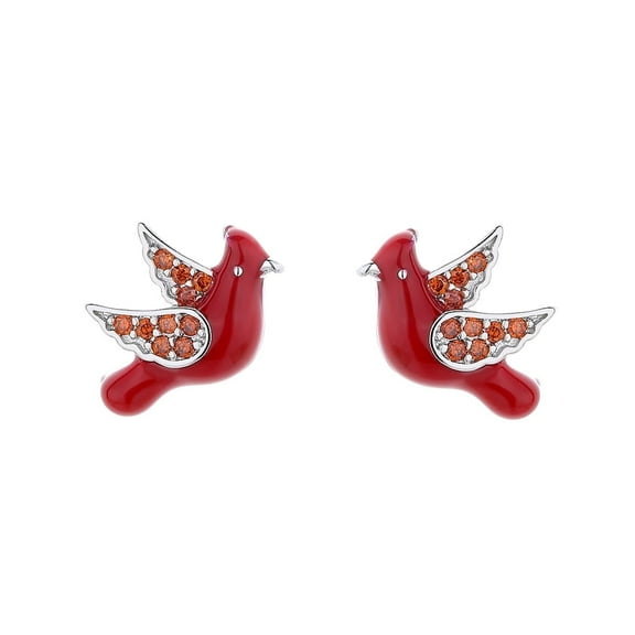 Amy and Annette 18K White Gold over Sterling Silver Ruby Robin Earrings