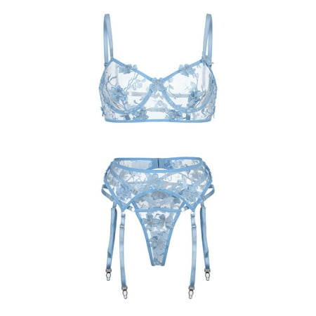 

XINSHIDE Underwear Steel Ring Bra Embroidery Underwear G-String Women Lingerie Garter Belt Thong Female Lingeries