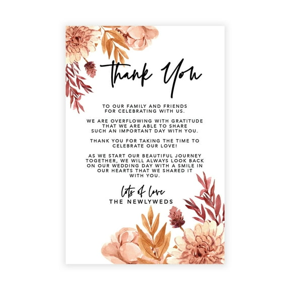 Koyal Wholesale Autumn Dried Florals Wedding Thank You Place Setting Cards for Table Reception, Dinner Plates, 56-Pk