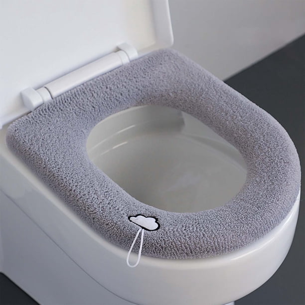 Calentador de Asiento de Inodoro Grueso para El Hogar con Asa | Funda de Inodoro de Punto Lavable para Invierno | Ajuste Elástico Seguro para Formas Uvo | Nailon de Poliéster Suave | Accesorio de Bañ