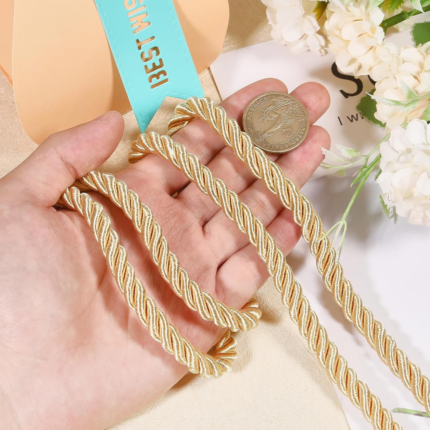 2pcs 2 colors Polyester Twisted Cord with 304 Stainless Steel Cord End Mixed color 8mm 150mm/pc 1pc/color Polyester