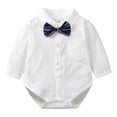 thumbnail image 2 of mgoYE Infant Baby Boy Formal Dress Shirt Bodysuit Long Sleeve Button Up One-Piece Collar Romper Jumpsuit Wedding Party(White,6-9 Months), 2 of 7