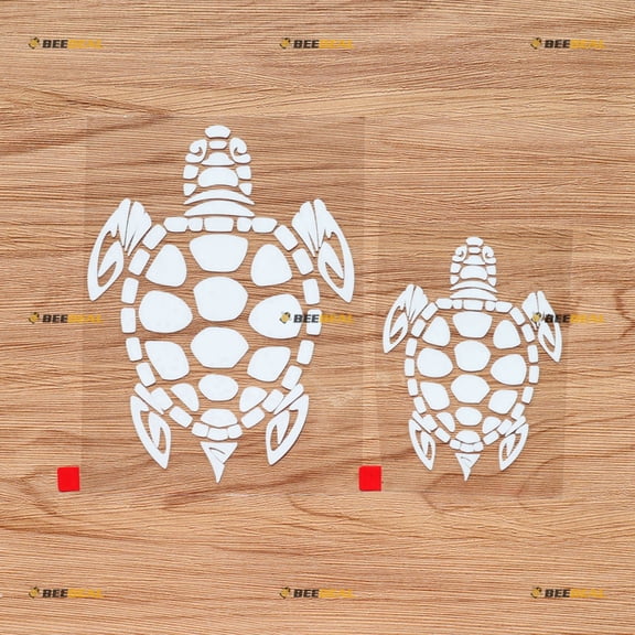 Sea Turtle Hawaii Vinyl Decal Sticker - 2 Pack White, 4 Inches, 6 Inches - Die Cut No Background for Car Boat Laptop 08270