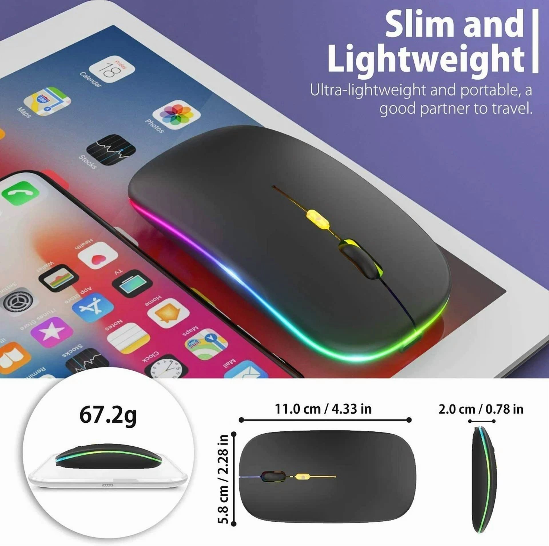 RHEA- 2× Wireless Bluetooth Optical Mouse Led 2.4Ghz Usb Rechargeable Mice Pc Laptop