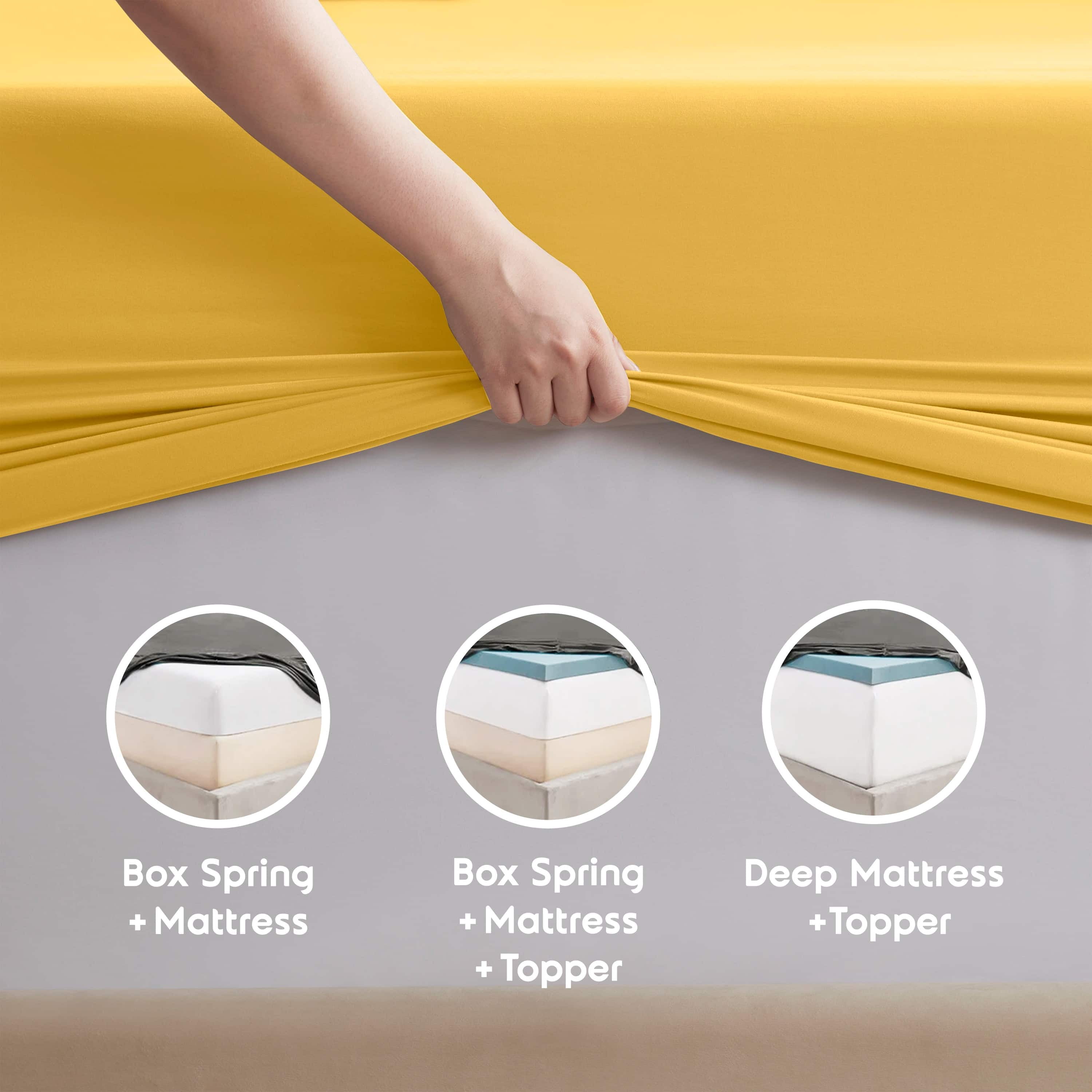 Lammaloe Split King Sheets Set, Hotel Style Deep Pocket 5 Piece Bed Sheets, Luxury Soft Microfiber Sheet Sets, Yellow