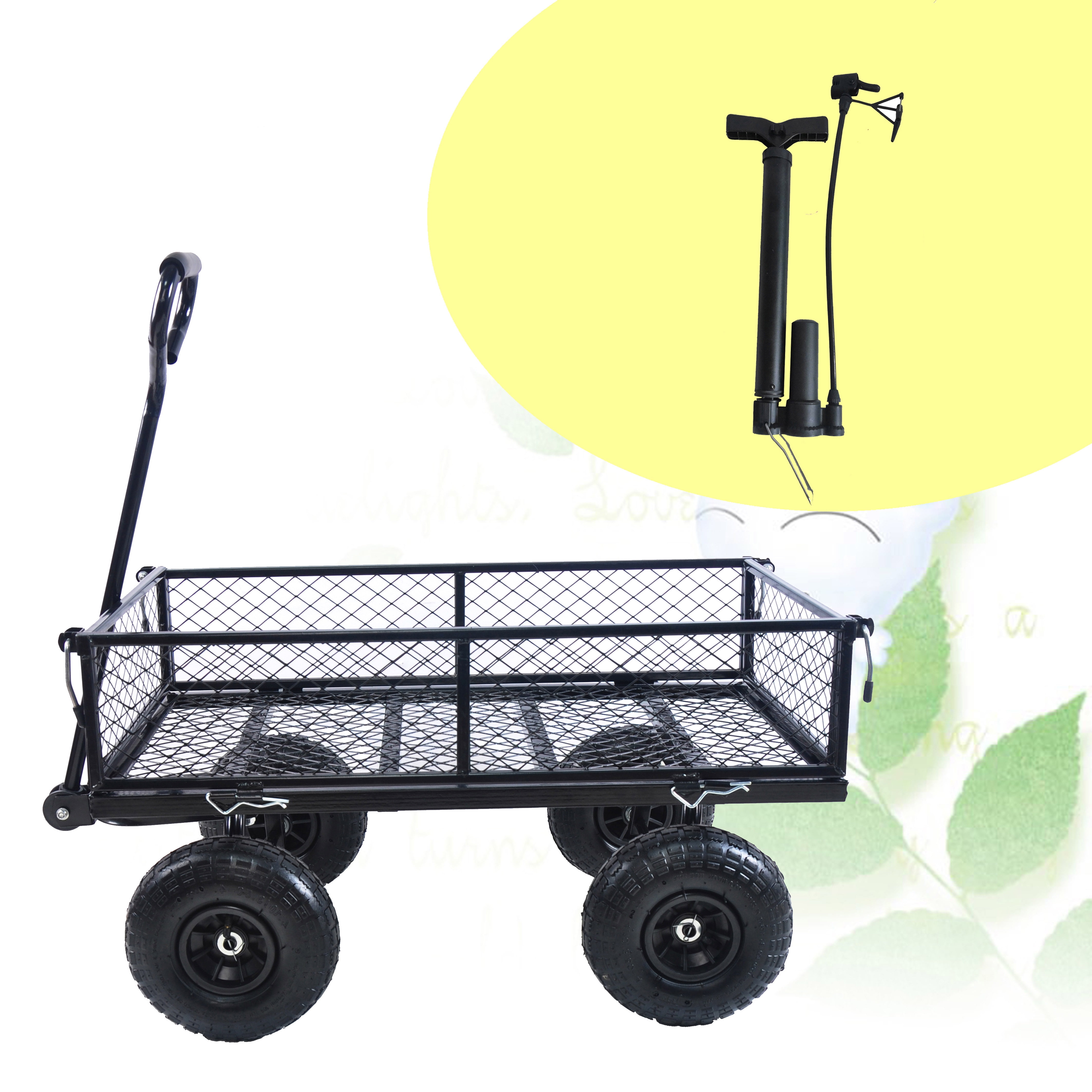 Aukfa Utility Garden Cart, Heavy Duty Metal Wagon Cart with Rotating Handle, Removable Sides/10" Wheels for Outdoor Hauling/Gardening, Black