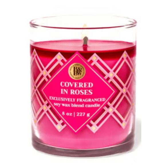 Bath & Body Works White Barn COVERED IN ROSES Single Wick Candle 8 oz