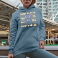 thumbnail image 2 of Hoppy Easter with a Retro Smiling Face Bunny Art Favor, Souvenir or Merch Gift, Light Blue Hooded Sweatshirt or Hoodie, XL, 2 of 5