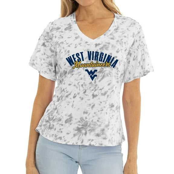 Women's White/Gray West Virginia Mountaineers Faye Tie-Dye V-Neck T-Shirt