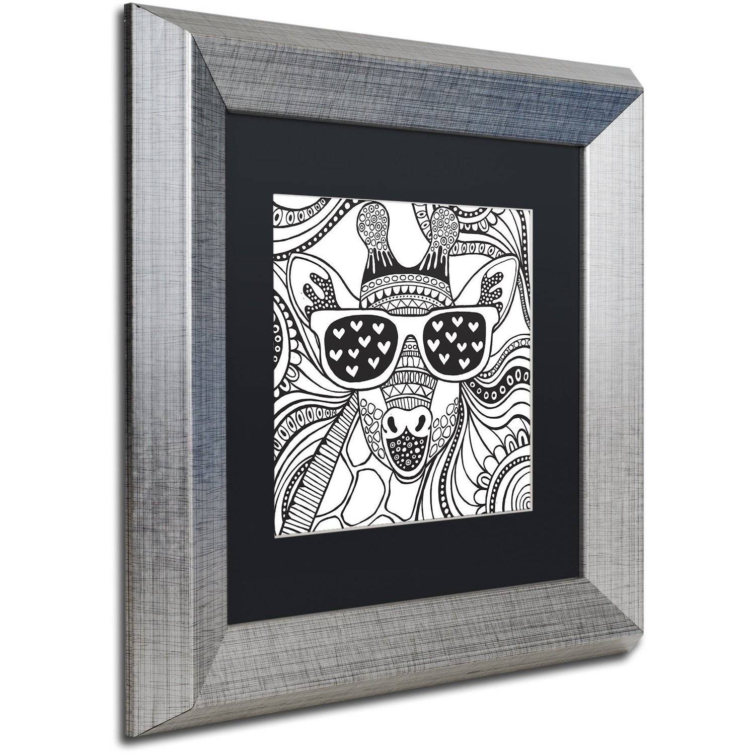 Trademark Fine Art "Cool Giraffe" Canvas Art by Hello Angel, Black Matte, Silver Frame