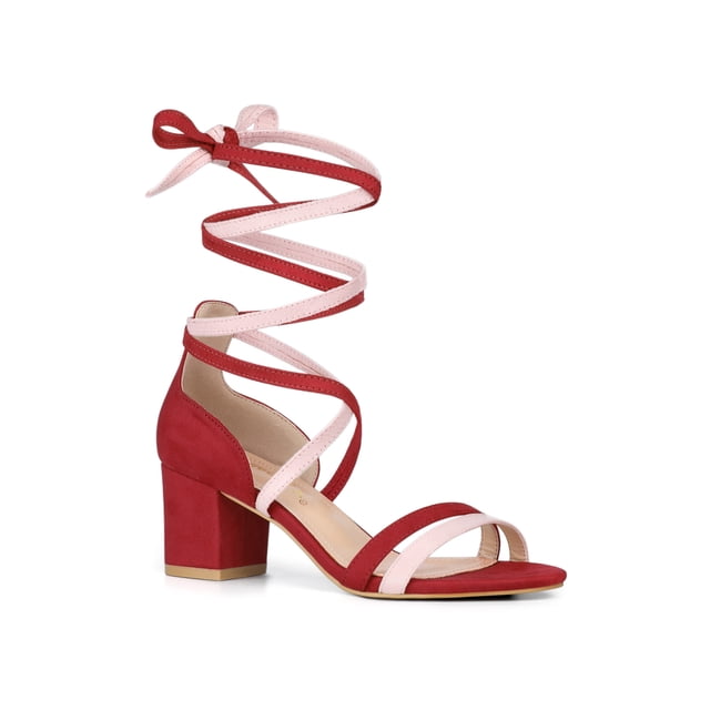 BLISSFUL STEP Sandales à Lacets à Talon Bloc Coloré à Bout Ouvert pour Femmes Rouge Rose (Taille 10)