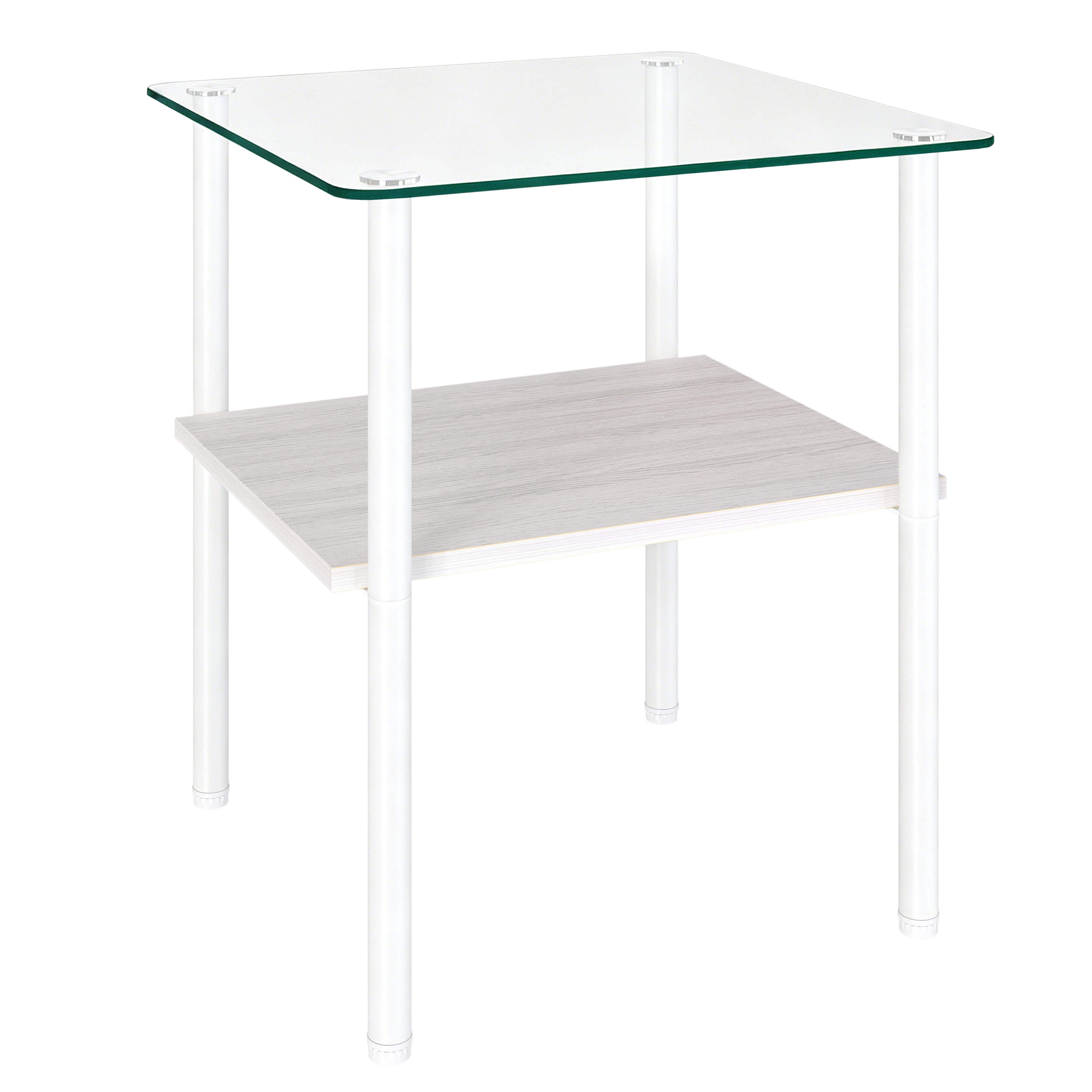 2-piece Modern Rectangular Glass Side Table, Tempered Glass Tabletop, MDF Storage Shelf & Metal Legs, Minimalist Sofa Side Table for Living Room & Bedroom