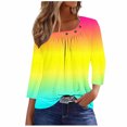 thumbnail image 2 of hxobax Womens Tops Trendy Ombre Tunic Tops Cute Square Neck Button Shirts 3/4 Sleeve Pleated Blouses, 2 of 5